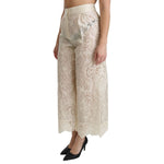 Dolce & Gabbana Cream Lace High Waist Palazzo Cropped Pants PAN70873-44