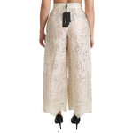 Dolce & Gabbana Cream Lace High Waist Palazzo Cropped Pants PAN70873-44