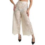 Dolce & Gabbana Cream Lace High Waist Palazzo Cropped Pants PAN70873-44