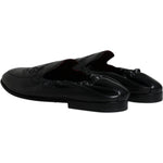 Dolce & Gabbana Black Logo Embroidered Leather Loafer Men Dress Shoes MV6306-40