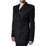 Dolce & Gabbana Black Striped Double Breasted Coat Jacket JKT4176-44