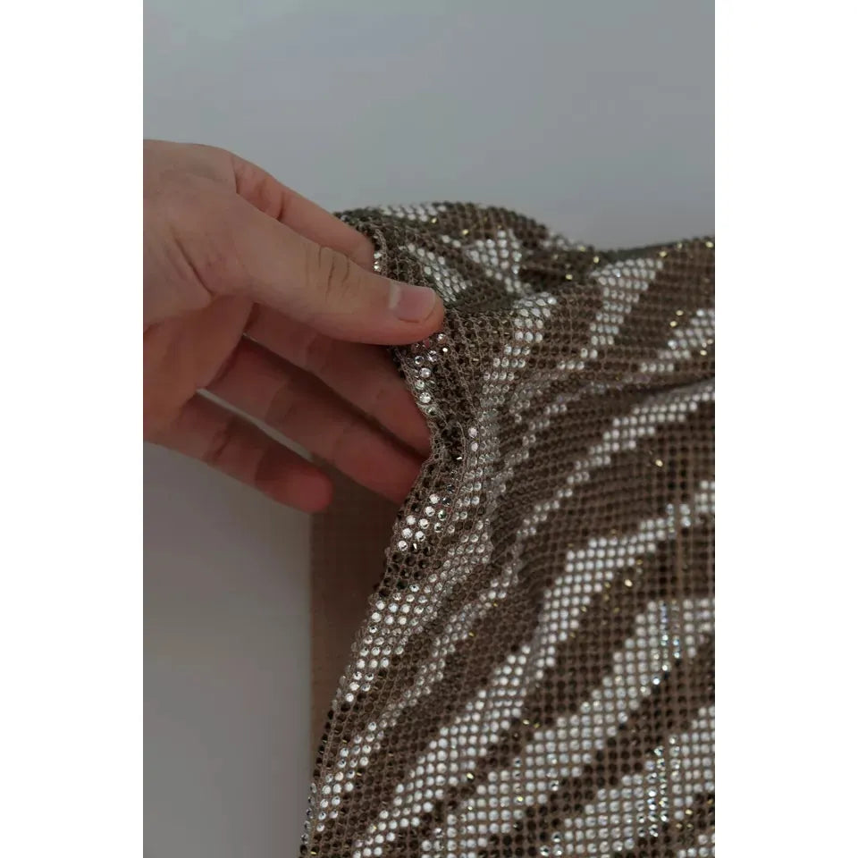 Dolce & Gabbana Brown Crystal Shift Mini Zebra Silver Dress 1728,67345645728,Dolce & Gabbana,Dresses - Women - Clothing,IT38|XS,Preowned / Defect,Silver,Women Dolce & Gabbana DR2691-38