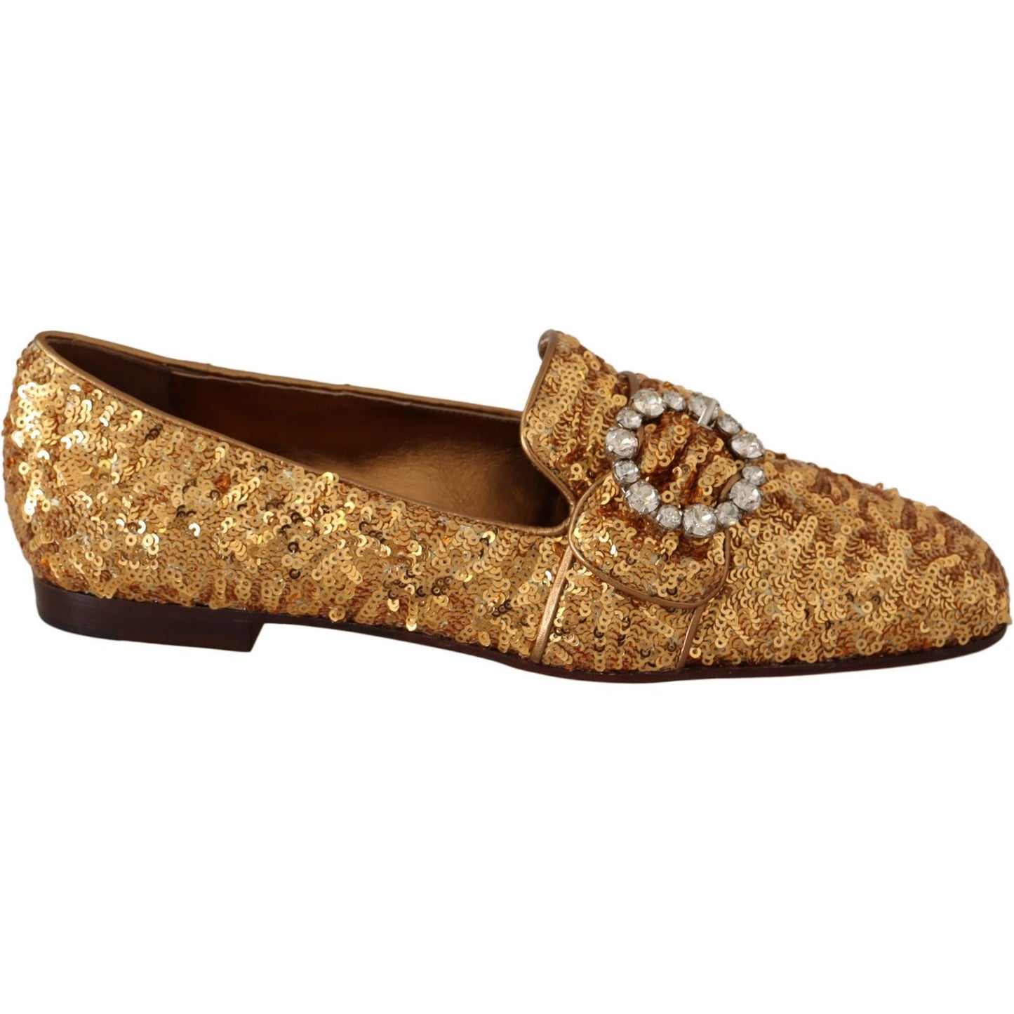 Dolce & Gabbana Elegant Gold Sequin Crystal Flats 1728,67345645728,Dolce & Gabbana,EU37/US6.5,Flat Shoes - Women - Shoes,Gold,Material: Mordore and paillette,New with tags,Women Dolce & Gabbana LA5112 -37