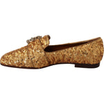 Dolce & Gabbana Elegant Gold Sequin Crystal Flats 1728,67345645728,Dolce & Gabbana,EU37/US6.5,Flat Shoes - Women - Shoes,Gold,Material: Mordore and paillette,New with tags,Women Dolce & Gabbana LA5112 -37