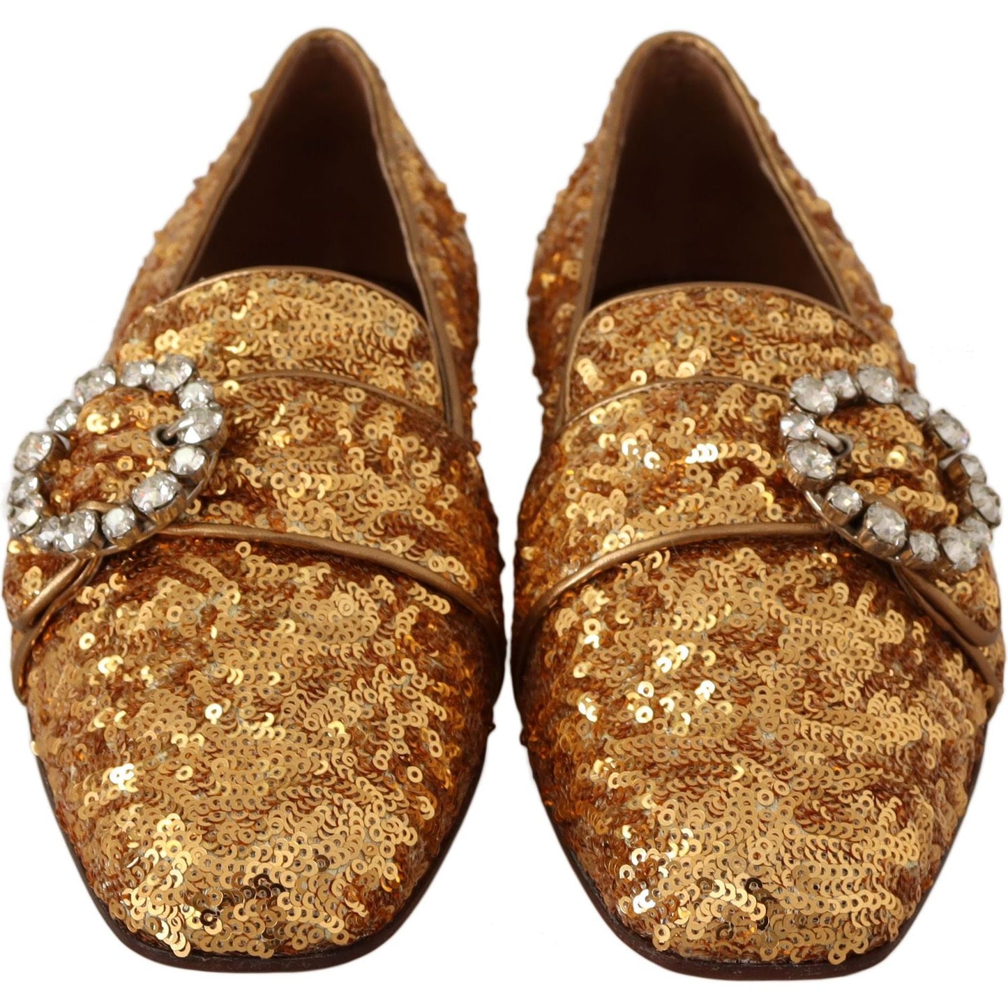 Dolce & Gabbana Elegant Gold Sequin Crystal Flats 1728,67345645728,Dolce & Gabbana,EU37/US6.5,Flat Shoes - Women - Shoes,Gold,Material: Mordore and paillette,New with tags,Women Dolce & Gabbana LA5112 -37