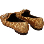 Dolce & Gabbana Elegant Gold Sequin Crystal Flats 1728,67345645728,Dolce & Gabbana,EU37/US6.5,Flat Shoes - Women - Shoes,Gold,Material: Mordore and paillette,New with tags,Women Dolce & Gabbana LA5112 -37