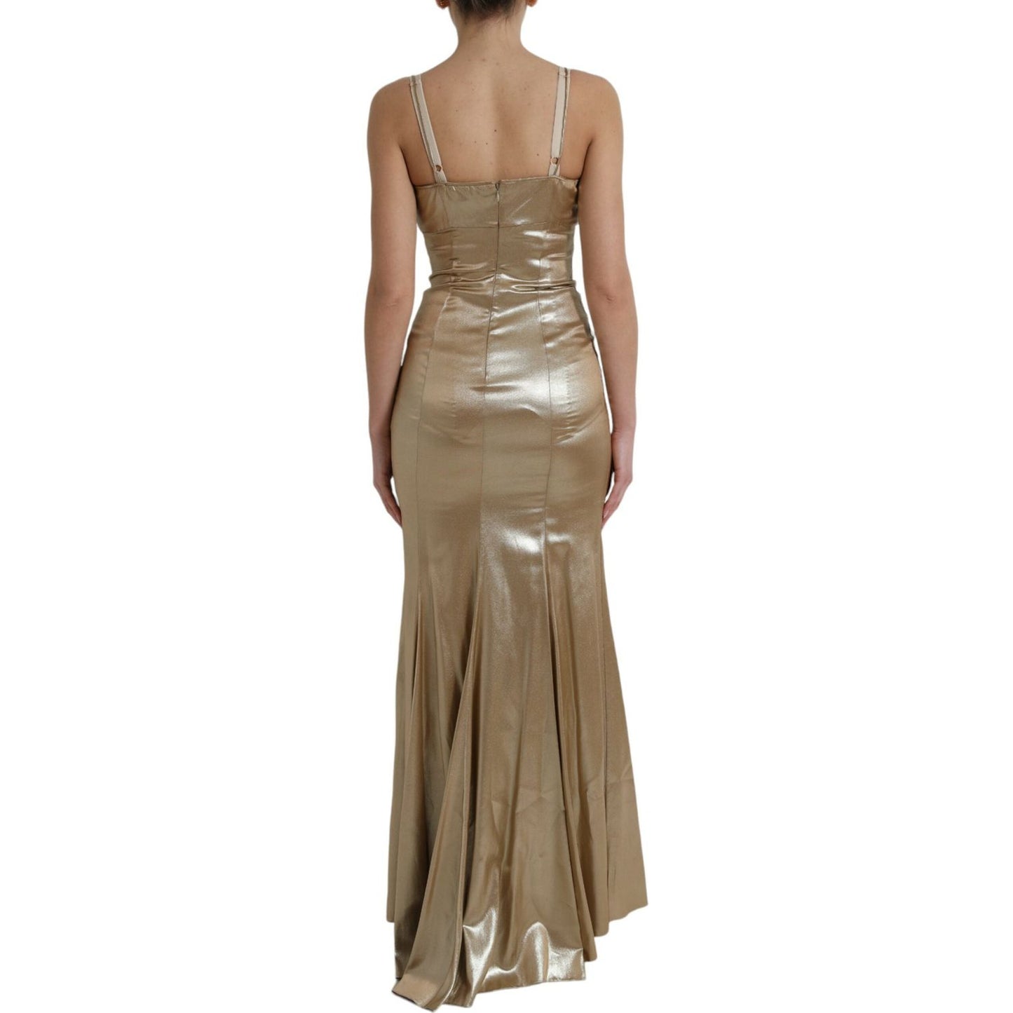 Dolce & Gabbana Elegant Metallic Gold Sheath Dress with Crystals 1728,67345645728,Dolce & Gabbana,Dresses - Women - Clothing,Gold,IT40|S,Material: 85% Silk 10% Crystal 5% Real Brass,New with tags,Women Dolce & Gabbana DR281085-40