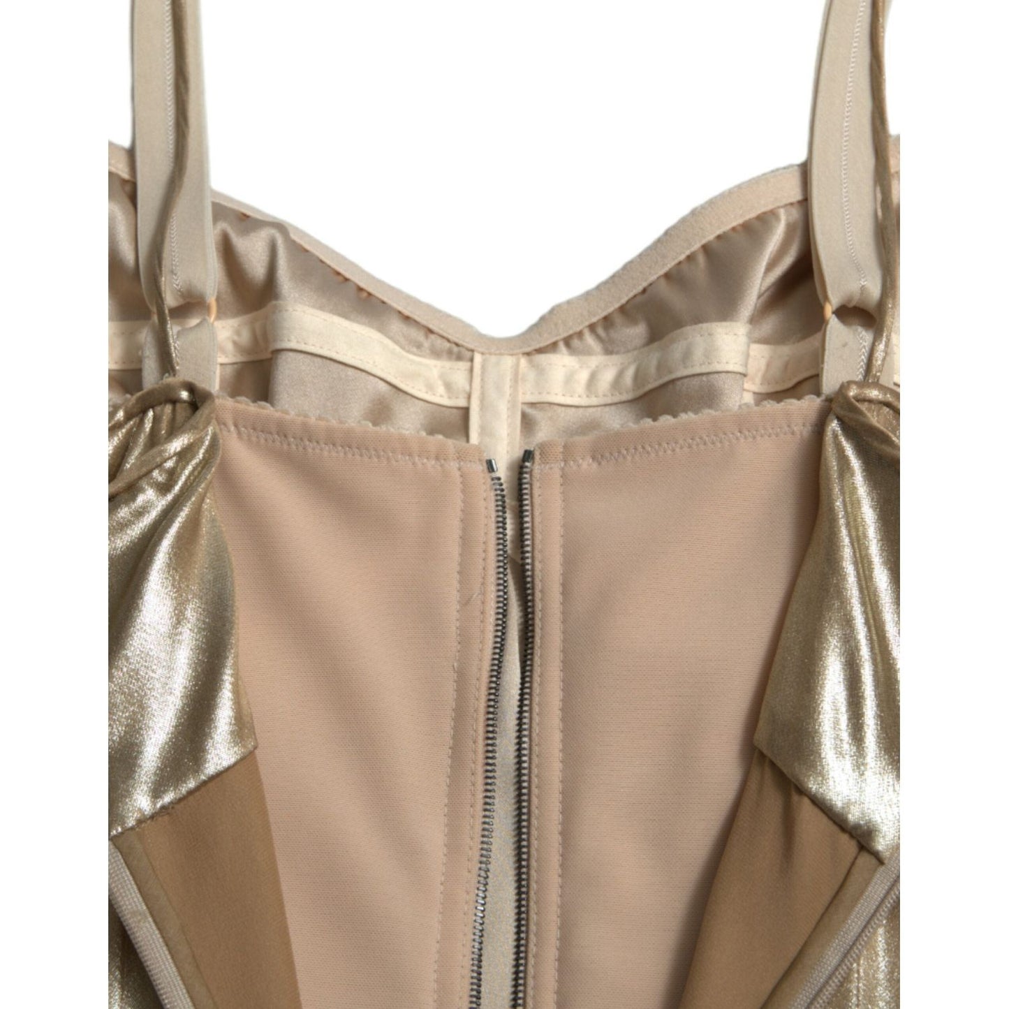 Dolce & Gabbana Elegant Metallic Gold Sheath Dress with Crystals 1728,67345645728,Dolce & Gabbana,Dresses - Women - Clothing,Gold,IT40|S,Material: 85% Silk 10% Crystal 5% Real Brass,New with tags,Women Dolce & Gabbana DR281085-40