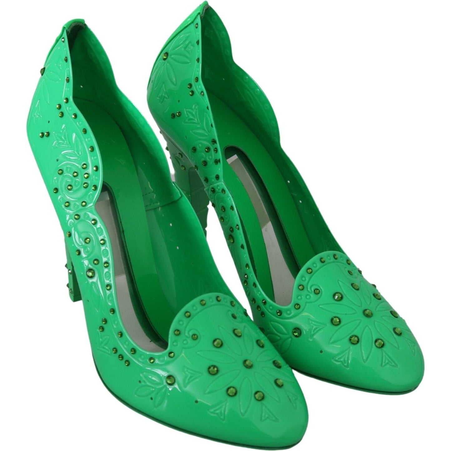 Dolce & Gabbana Enchanting Crystal Cinderella Pumps 10% Leather,1728,67345645728,Dolce & Gabbana,EU40/US9.5,Green,Material: 90% PVC,New with tags,Pumps - Women - Shoes,Women Dolce & Gabbana LA7271-40