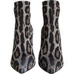 Dolce & Gabbana Gray Leopard Stretch Heels Ankle Boots Shoes LA11492-37
