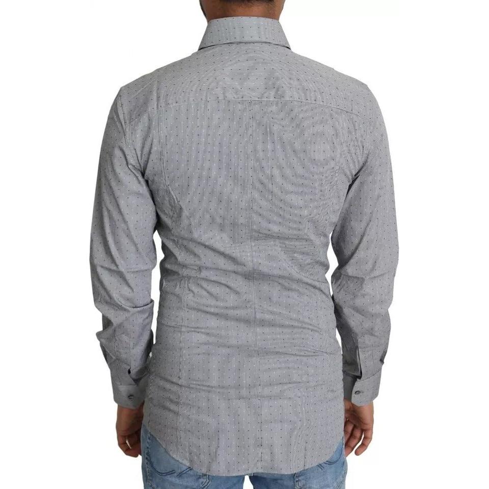 Dolce & Gabbana Gray SICILIA Dotted Semi Fitted Formal Shirt 1728,67345645728,Dolce & Gabbana,Gray,IT37 | XS,Material: 73% Cotton 23% Nylon 4% Elastane,Men,Preowned / Defect,Shirts - Men - Clothing Dolce & Gabbana TSH5484-37
