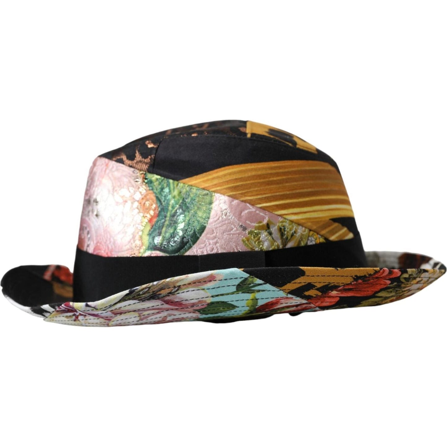Dolce & Gabbana Multicolor Patchwork Women Fedora Wide Brim Hat HAT9632-57