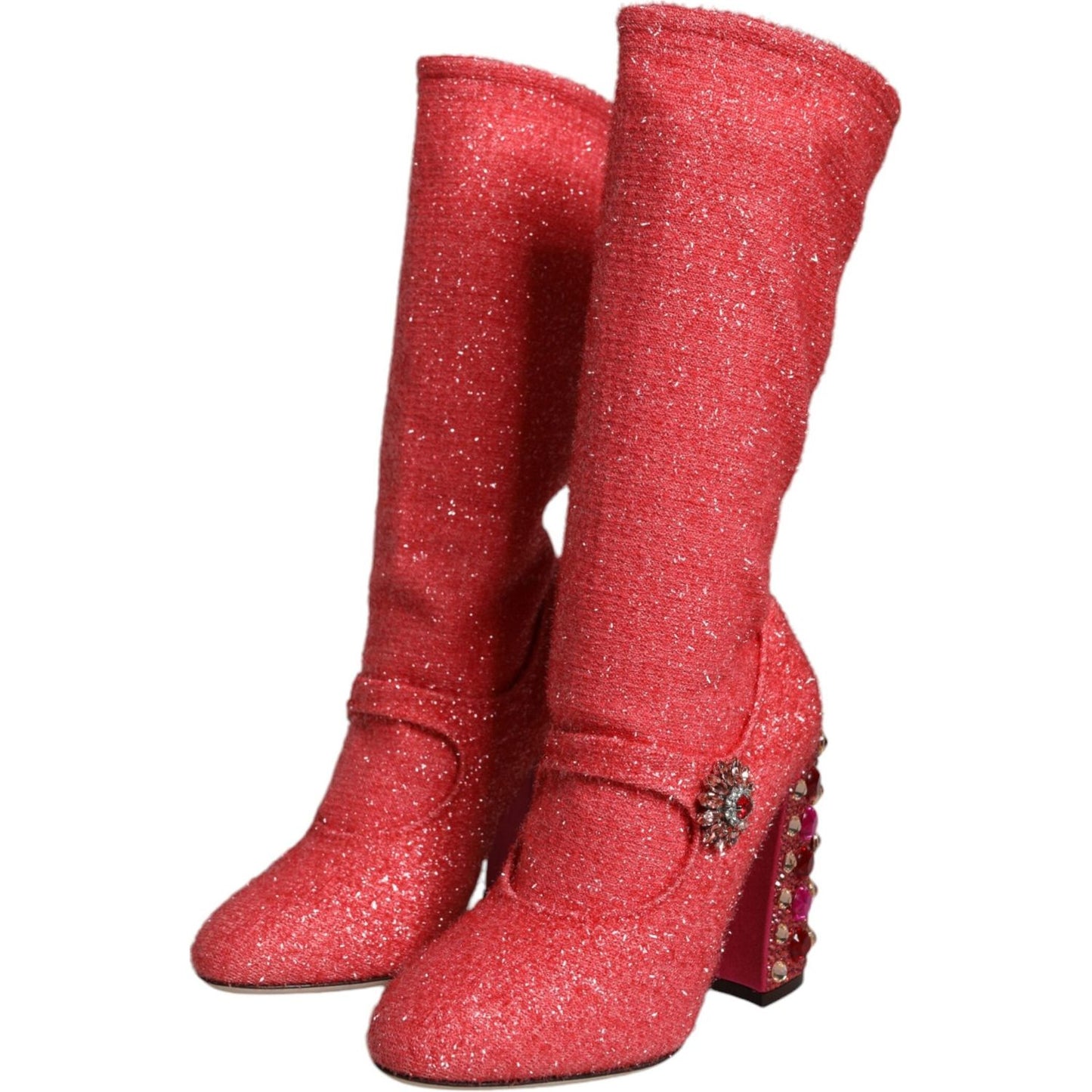 Dolce & Gabbana Pink Crystal Lurex Fantasy High Boots Shoes 1728,67345645728,Boots - Women - Shoes,Dolce & Gabbana,EU37/US7,Material: 81% Polyester 8% PU 7% Viscose 1% Silk 1% Elastane,New with tags,Pink,Women Dolce & Gabbana LA8559-37