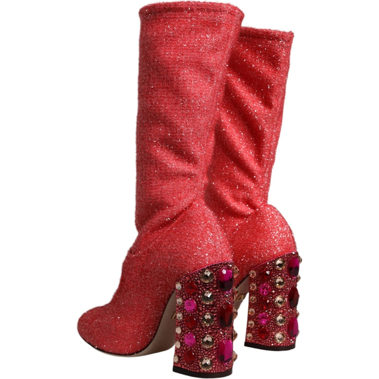 Dolce & Gabbana Pink Crystal Lurex Fantasy High Boots Shoes 1728,67345645728,Boots - Women - Shoes,Dolce & Gabbana,EU37/US7,Material: 81% Polyester 8% PU 7% Viscose 1% Silk 1% Elastane,New with tags,Pink,Women Dolce & Gabbana LA8559-37