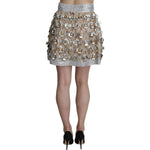 Dolce & Gabbana Silver Embellished High Waist Mini Skirt 1728,67345645728,Dolce & Gabbana,IT42|M,Material: 30% Silk 25% Plastic 20% Metal Fiber 10% Glass 10% Brass 5% Polyester,New with tags,Silver,Skirts - Women - Clothing,Women Dolce & Gabbana SKI1200-4