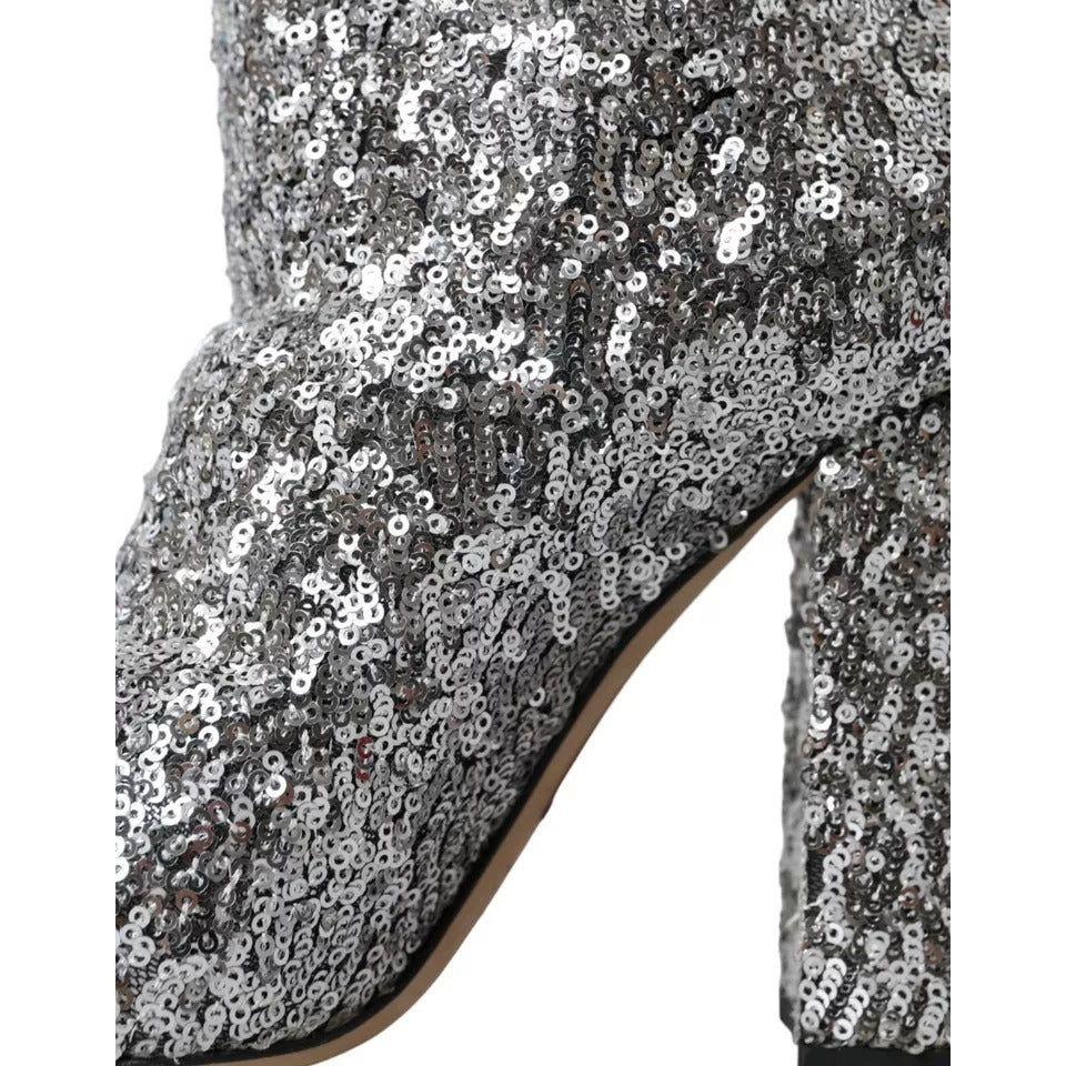 Dolce & Gabbana Silver Sequined High Boots Stretch Shoes 1728,67345645728,7% PA,91% PL,Boots - Women - Shoes,Dolce & Gabbana,EU39/US8.5,Materials: 2% EA,Preowned / Defect,Silver Dolce & Gabbana LA10943-39
