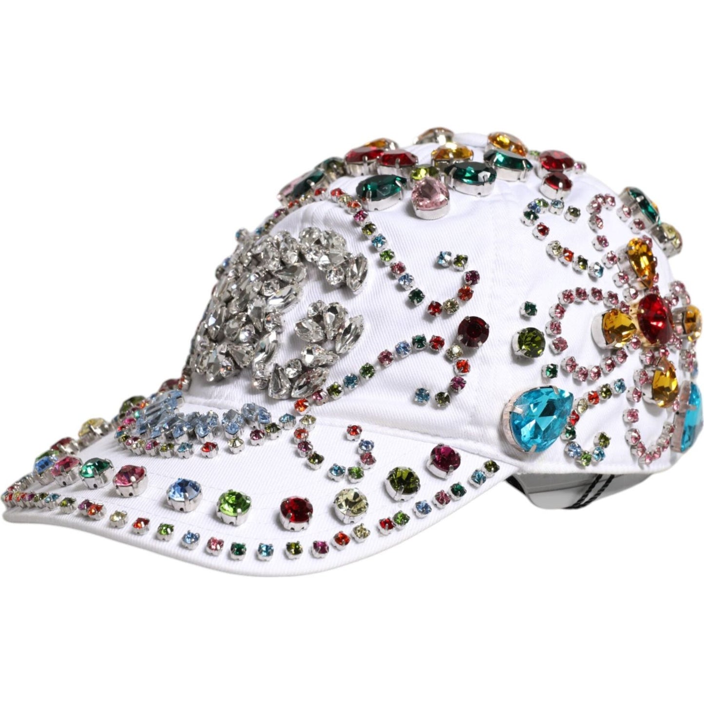 Dolce & Gabbana White Multicolor Crystal Embellish Baseball Cap 1728,58 cm|M,67345645728,Accessories,Dolce & Gabbana,Hats & Caps - Men - Accessories,Material: 99% Cotton 1% Elastane,Men,Men - Accessories,New with tags,White Dolce & Gabbana HAT9700-58