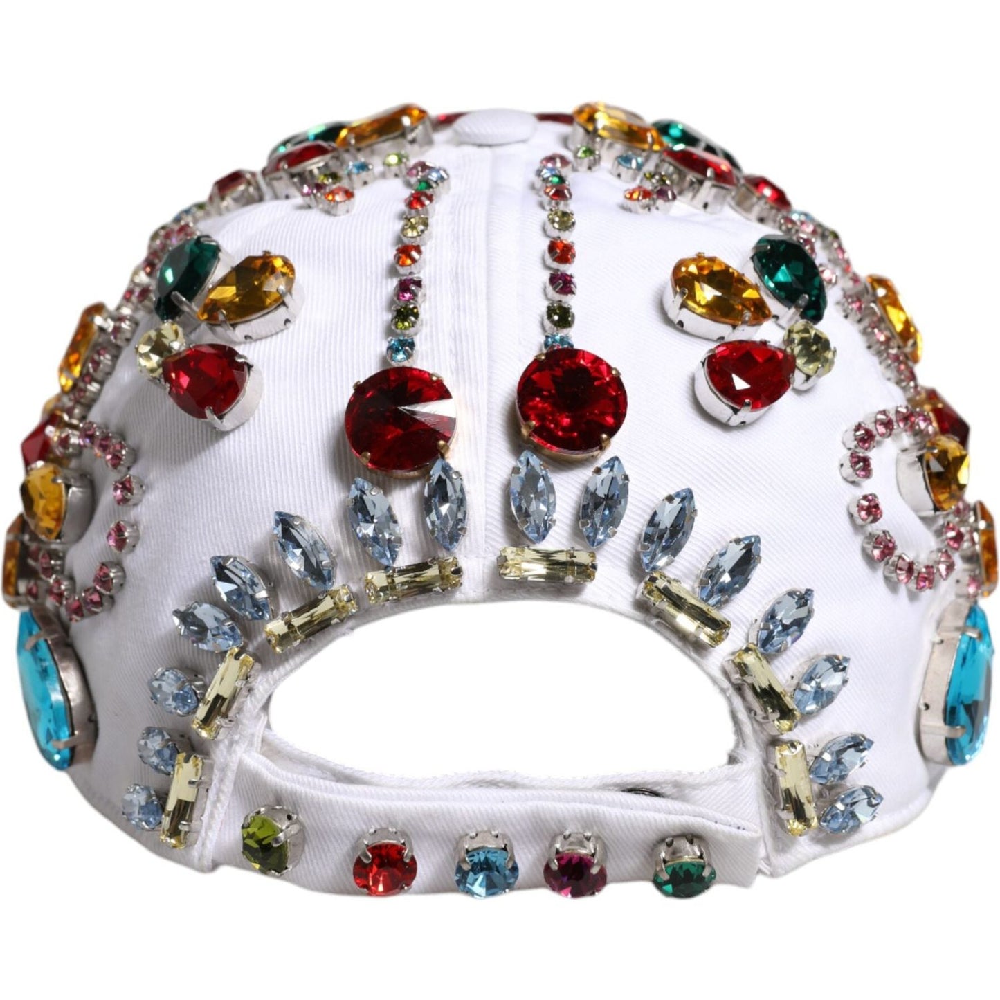 Dolce & Gabbana White Multicolor Crystal Embellish Baseball Cap 1728,58 cm|M,67345645728,Accessories,Dolce & Gabbana,Hats & Caps - Men - Accessories,Material: 99% Cotton 1% Elastane,Men,Men - Accessories,New with tags,White Dolce & Gabbana HAT9700-58