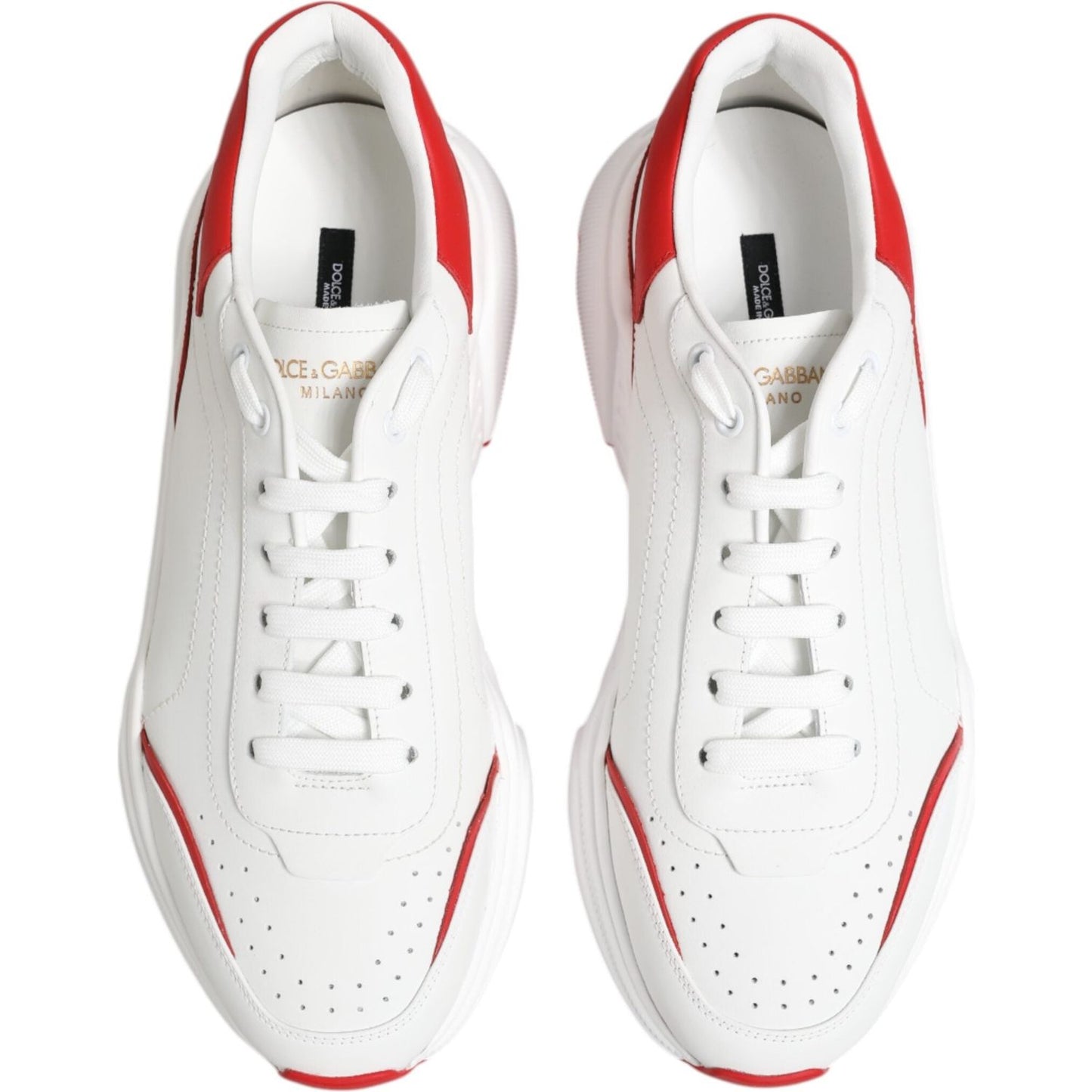 Dolce & Gabbana White Red DAYMASTER Leather Sneakers Shoes 1728,67345645728,Dolce & Gabbana,EU47/US14,Material: 100% Calf Leather,Men,Men - Shoes,New with tags,Shoes,Sneakers - Men - Shoes,White and Red Dolce & Gabbana MV7518-47