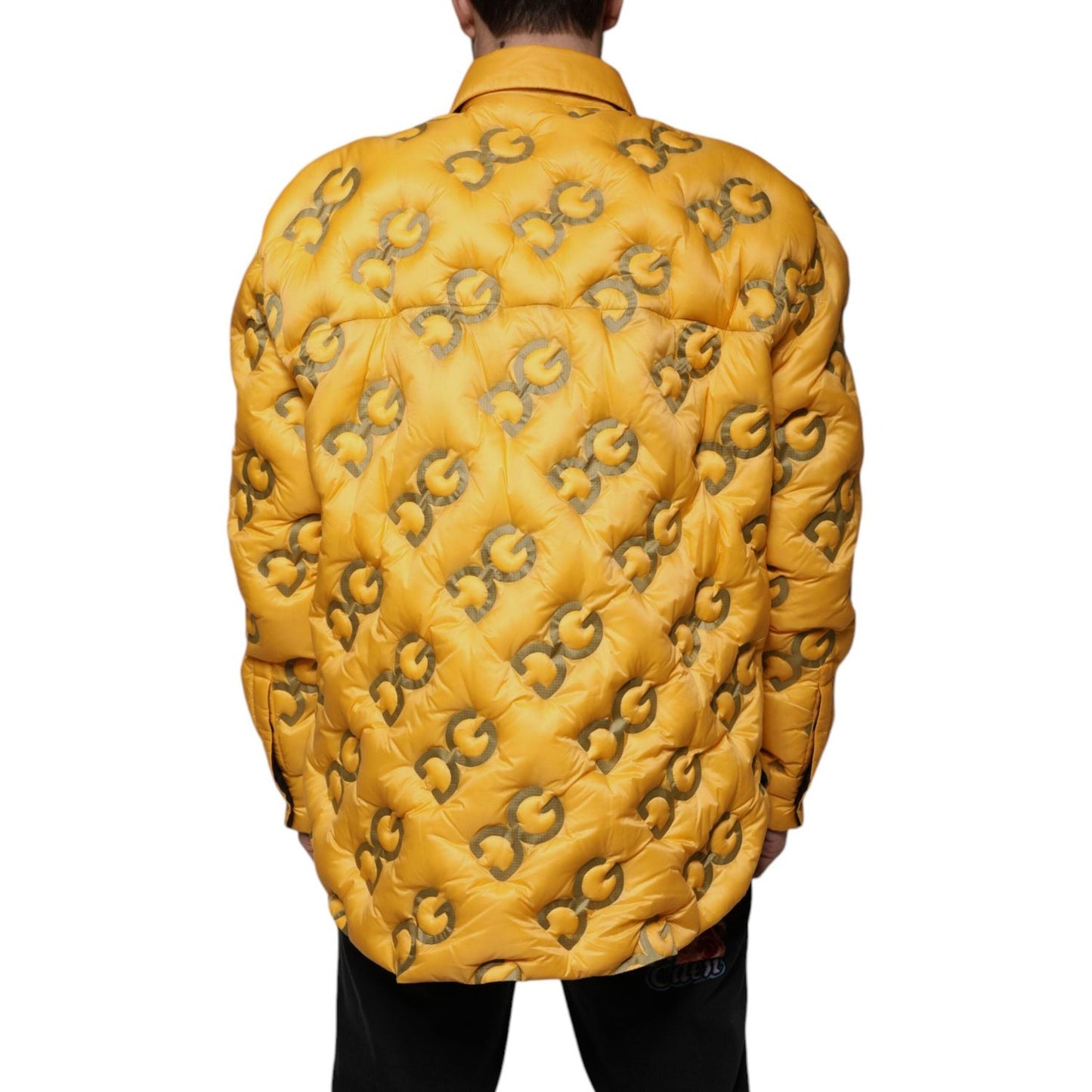Dolce & Gabbana Yellow Logo Padded Buttoned Blouson Jacket 1728,67345645728,Dolce & Gabbana,IT52 | XL,Jackets - Men - Clothing,Material: 100% Nylon,Men,New with tags,Yellow Dolce & Gabbana JKT41270-52