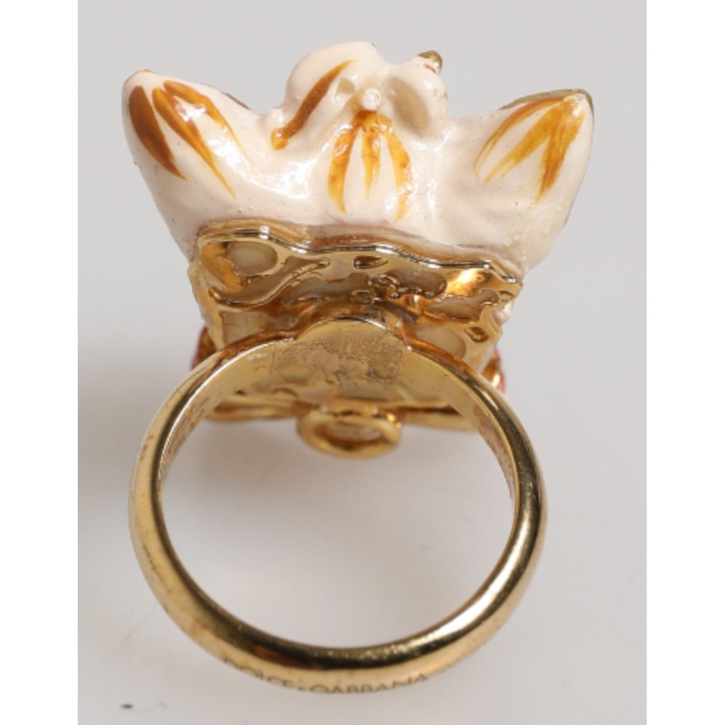 Dolce & Gabbana Gold Brass Resin Beige Dog Pet Accessory Ring SMY11231-51
