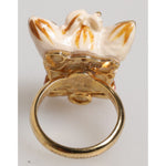Dolce & Gabbana Gold Brass Resin Beige Dog Pet Accessory Ring SMY11231-51