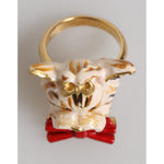 Dolce & Gabbana Gold Brass Resin Beige Dog Pet Accessory Ring SMY11231-51