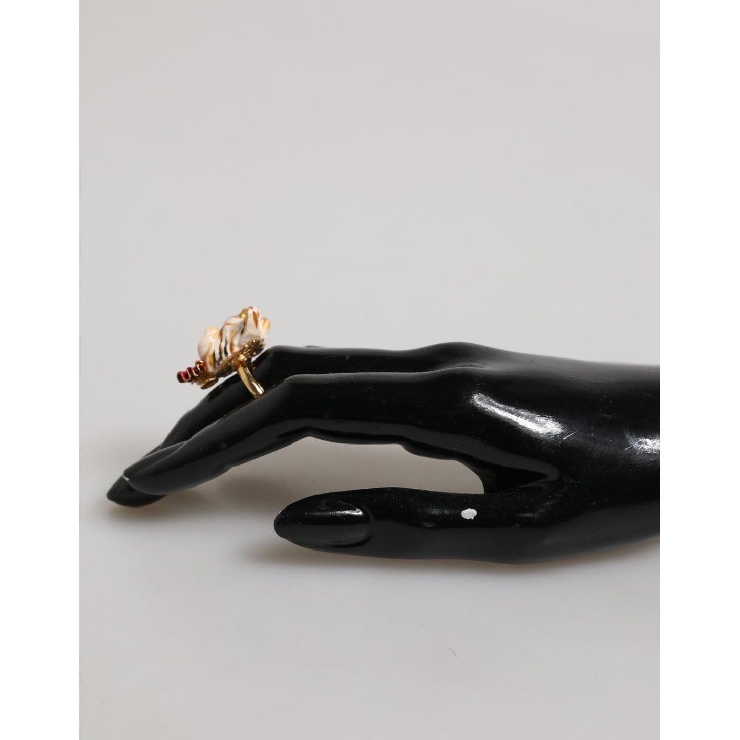 Dolce & Gabbana Gold Brass Resin Beige Dog Pet Accessory Ring SMY11231-51