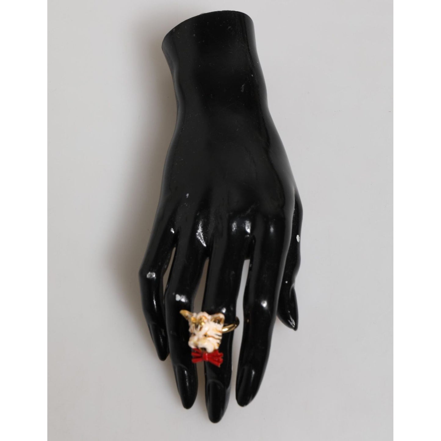 Dolce & Gabbana Gold Brass Resin Beige Dog Pet Accessory Ring SMY11231-51