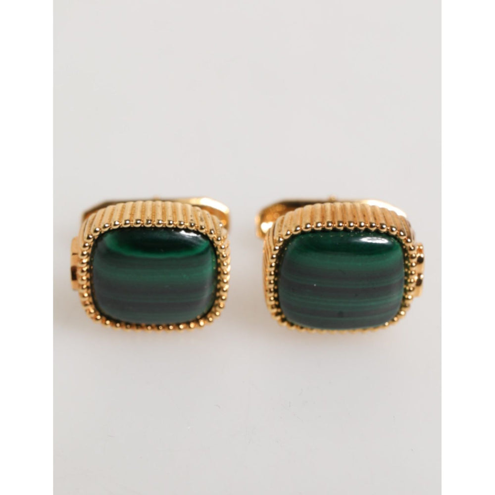 Dolce & Gabbana Gold Malachite Green Stone Square Men's Accessory Cufflink SMY10676