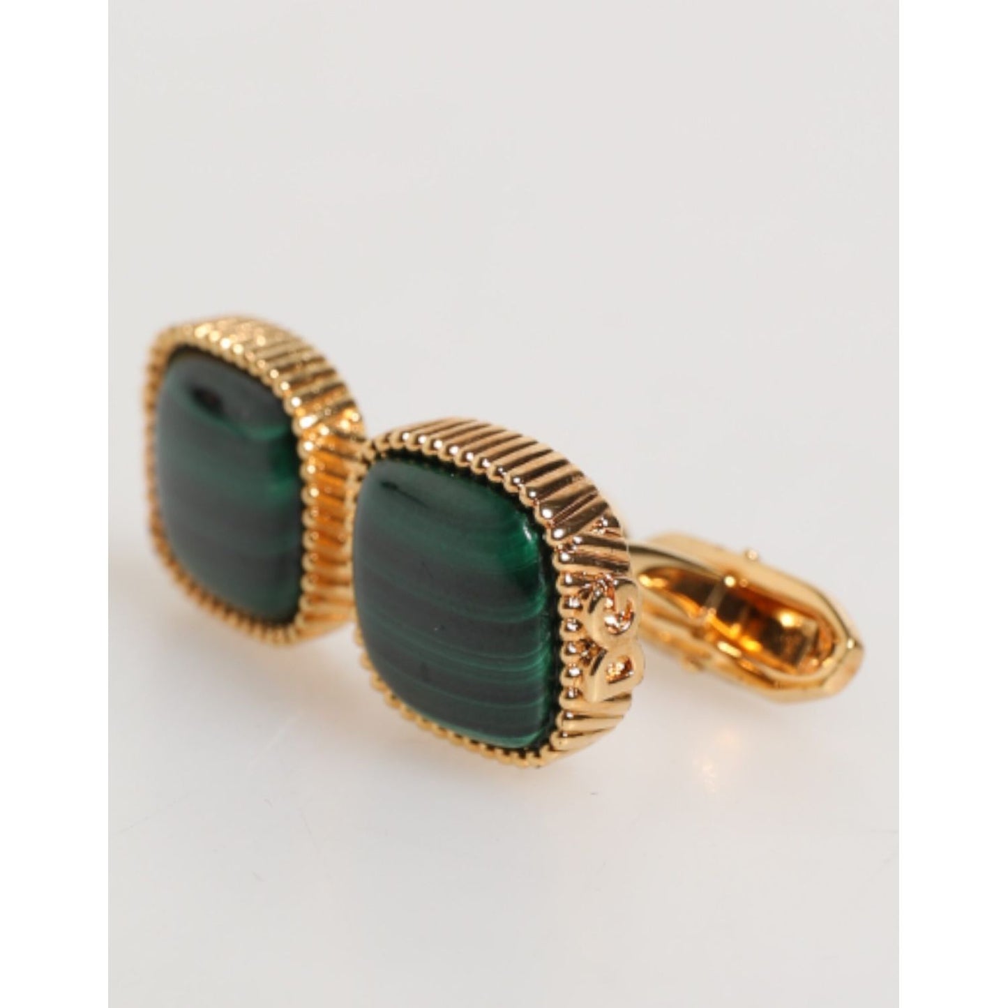 Dolce & Gabbana Gold Malachite Green Stone Square Men's Accessory Cufflink SMY10676