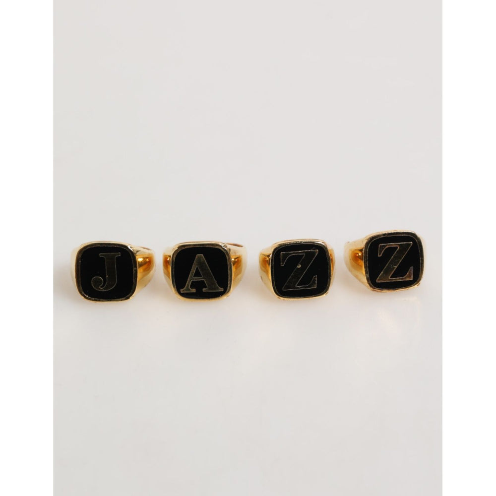 Dolce & Gabbana Gold Tone Brass JAZZ Letter Set 4 Pieces Adjustable Ring SMY10670