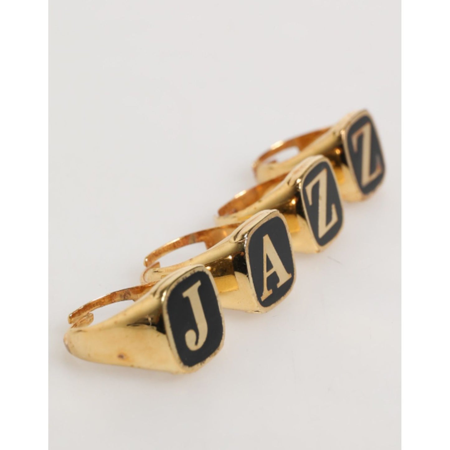 Dolce & Gabbana Gold Tone Brass JAZZ Letter Set 4 Pieces Adjustable Ring SMY10670