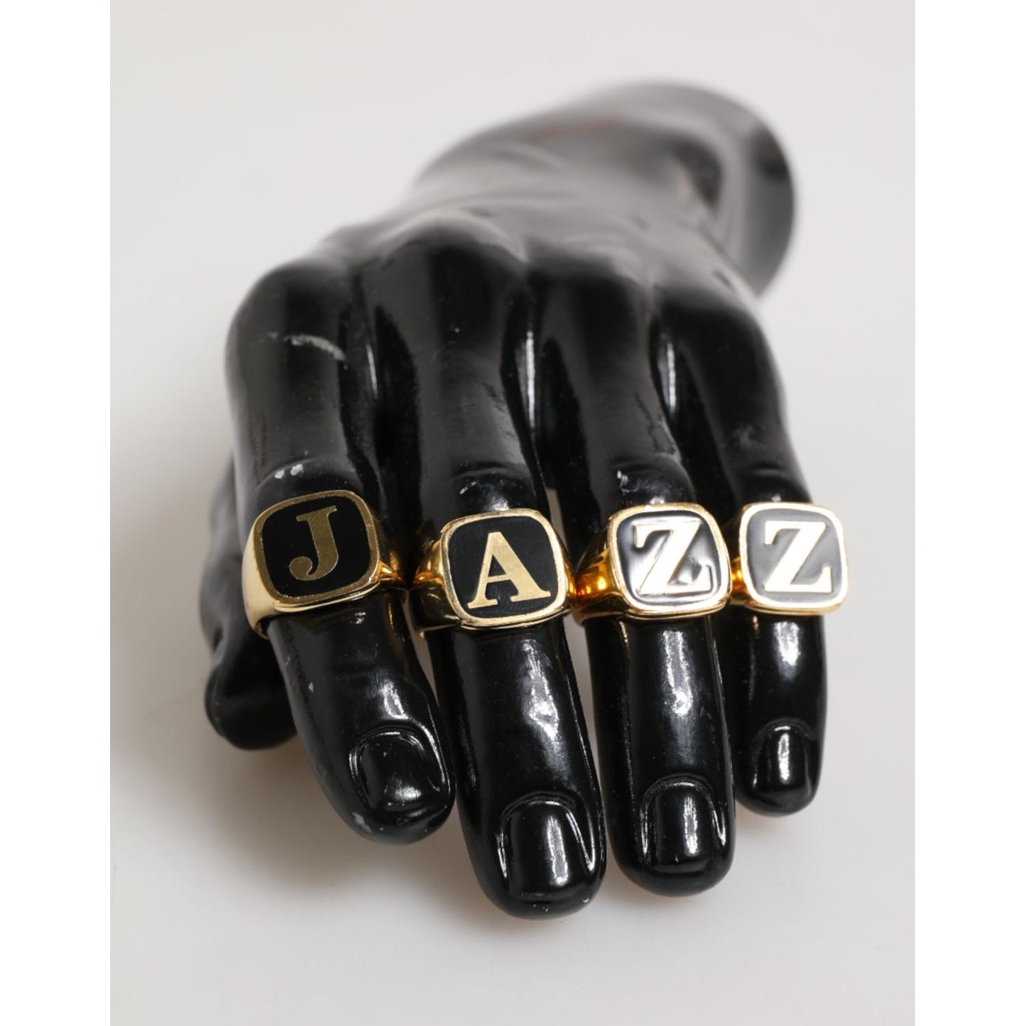 Dolce & Gabbana Gold Tone Brass JAZZ Letter Set 4 Pieces Adjustable Ring SMY10670