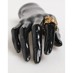 Dolce & Gabbana Gold Tone Brass Logo Chain Clear Crystals Adjustable Ring SMY10756