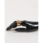 Dolce & Gabbana Gold Tone Brass Logo Chain Clear Crystals Adjustable Ring SMY10756