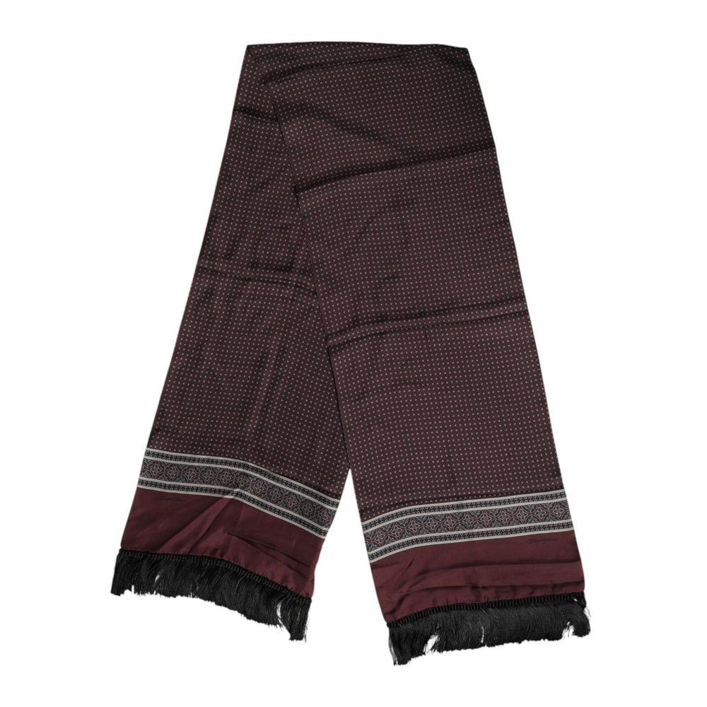 Dolce & Gabbana Maroon Dotted Silk Fringes Foulard Scarf MS7537