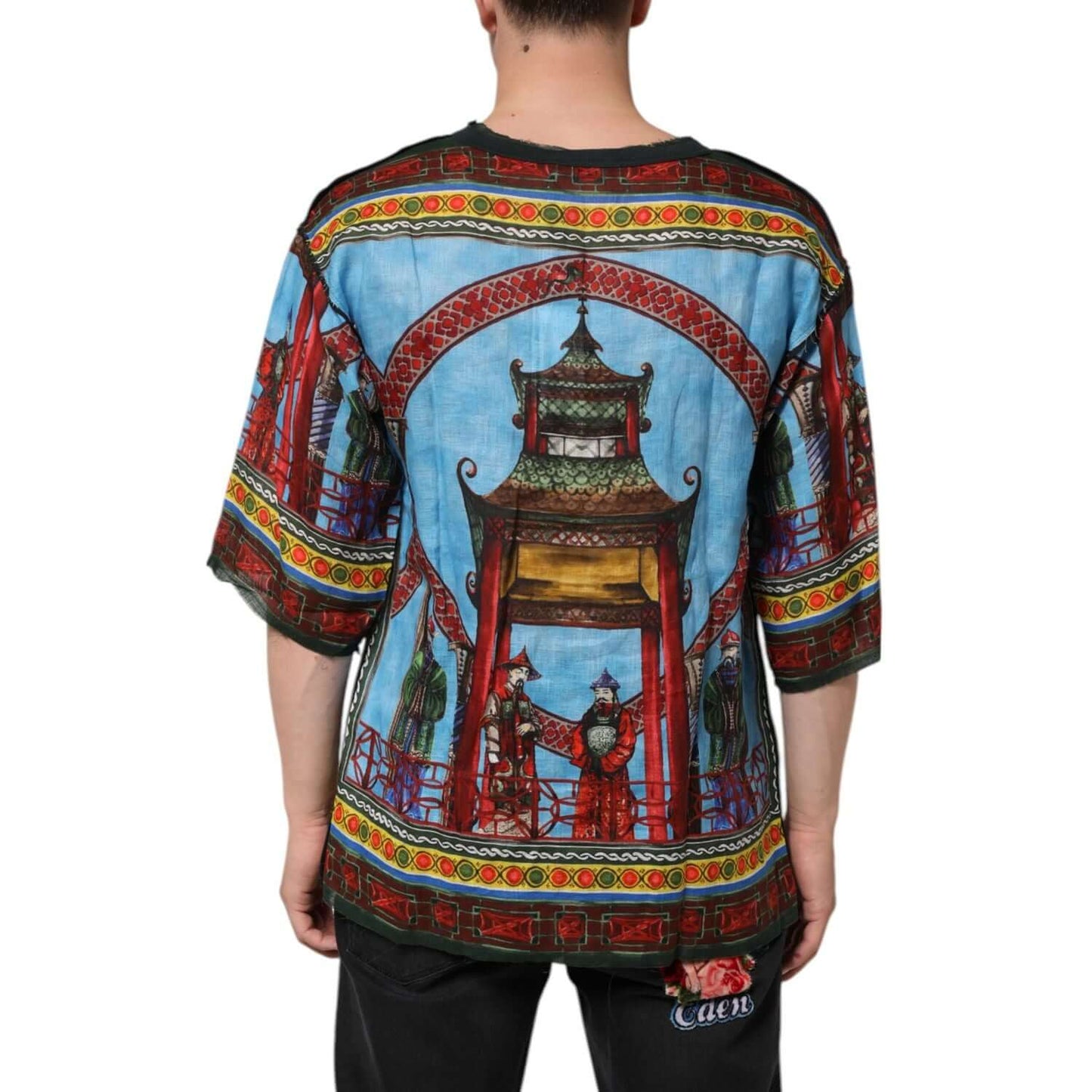 Dolce & Gabbana Multicolor Cotton Linen Temple Print T-shirt