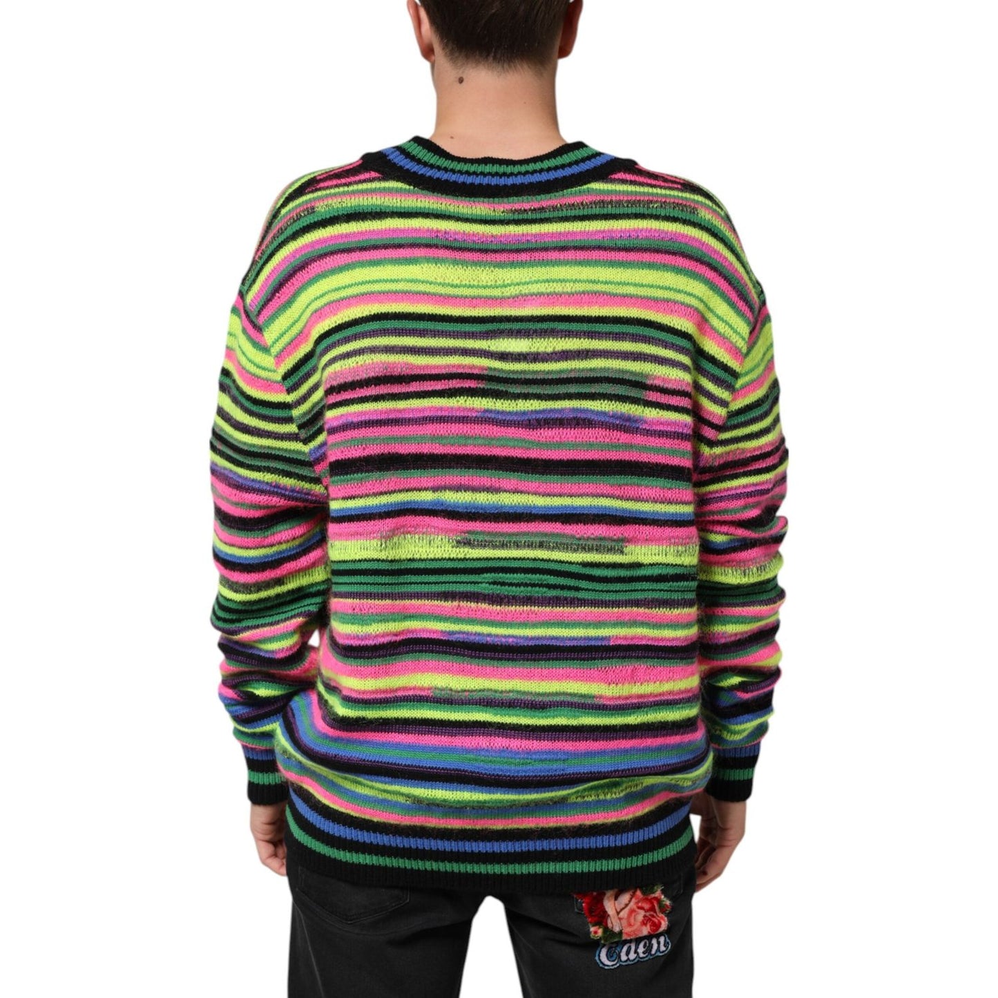 Dolce & Gabbana Multicolor DG Logo V-Neck Knit Pullover Sweater TSH90259-M
