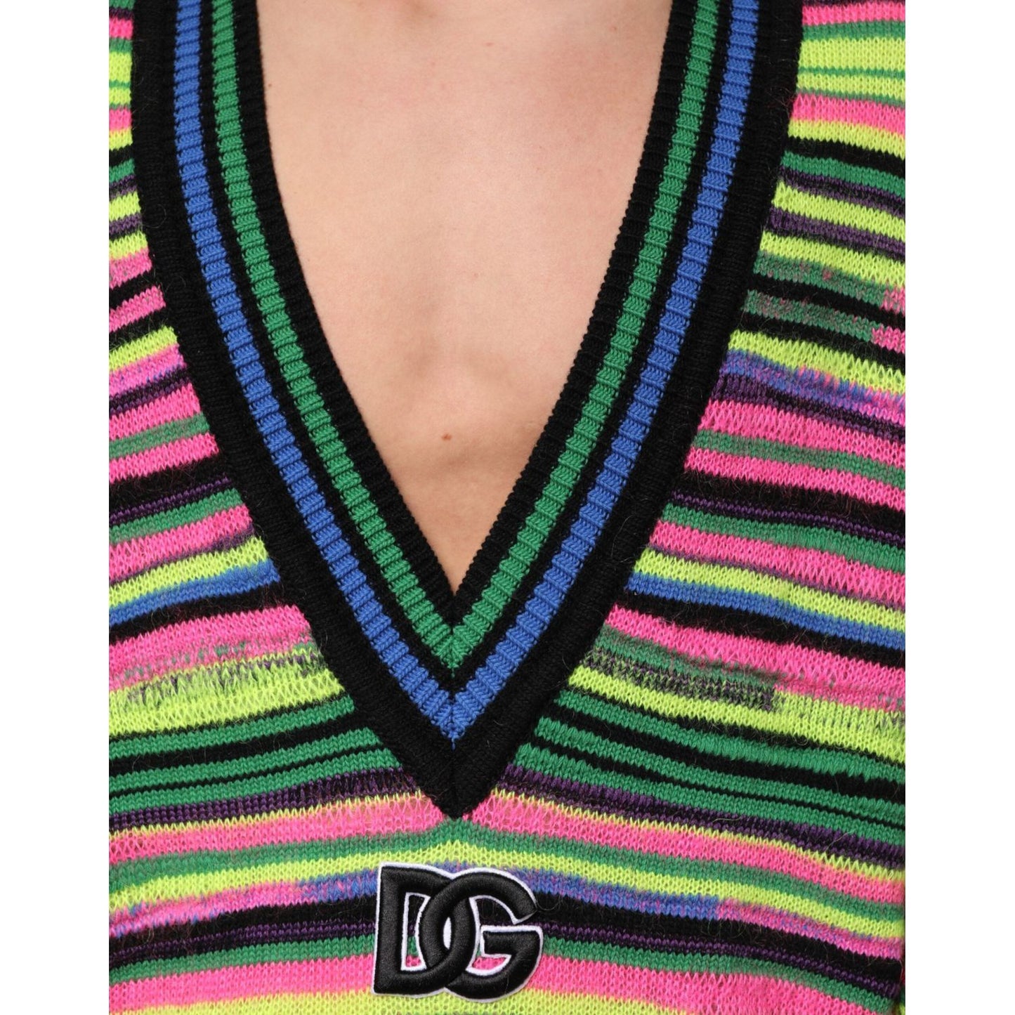 Dolce & Gabbana Multicolor DG Logo V-Neck Knit Pullover Sweater TSH90259-M