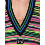 Dolce & Gabbana Multicolor DG Logo V-Neck Knit Pullover Sweater TSH90259-M