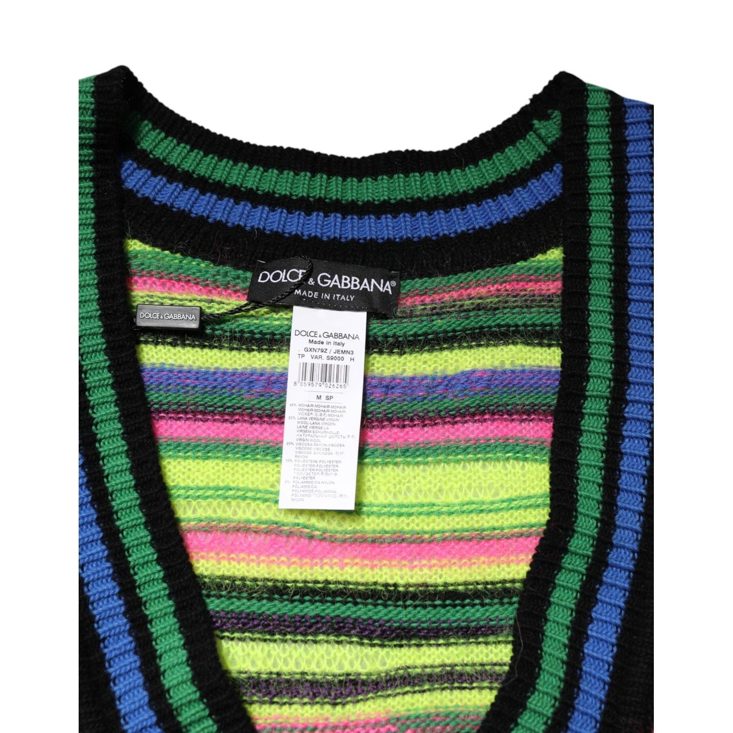 Dolce & Gabbana Multicolor DG Logo V-Neck Knit Pullover Sweater TSH90259-M