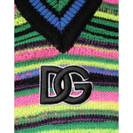 Dolce & Gabbana Multicolor DG Logo V-Neck Knit Pullover Sweater TSH90259-M