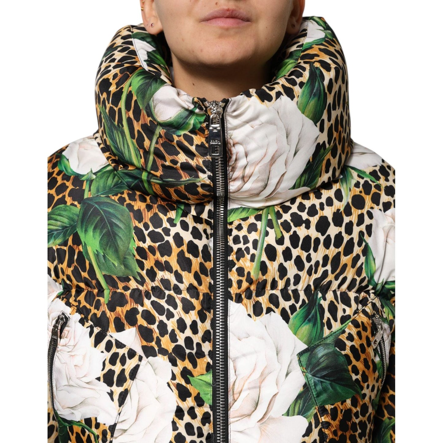Dolce & Gabbana Multicolor Leopard Rose Puffer Quilted Jacket JKT41492-40