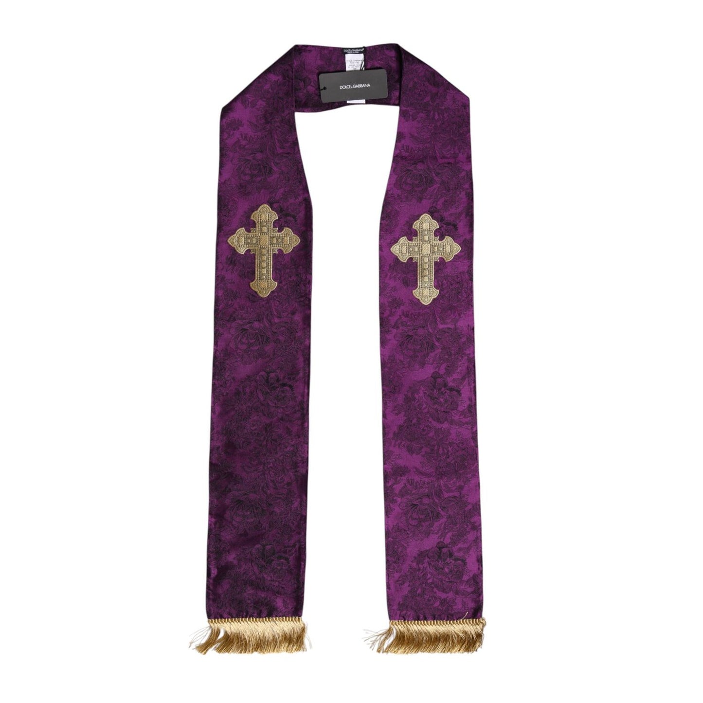 Dolce & Gabbana Purple Silk Fringes Cross Men Foulard Scarf