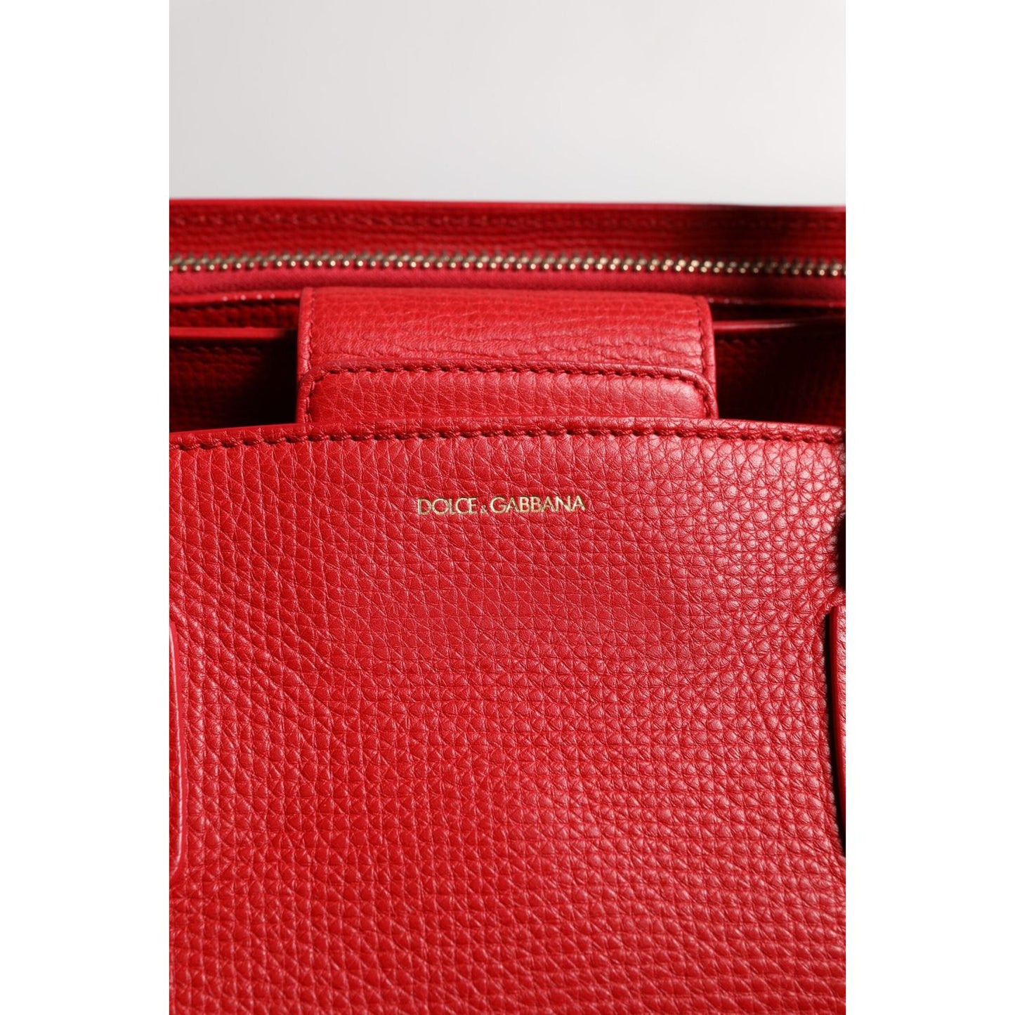 Dolce & Gabbana Red Calfskin Leather Logo Plaque Top Handle Bag BAG4355