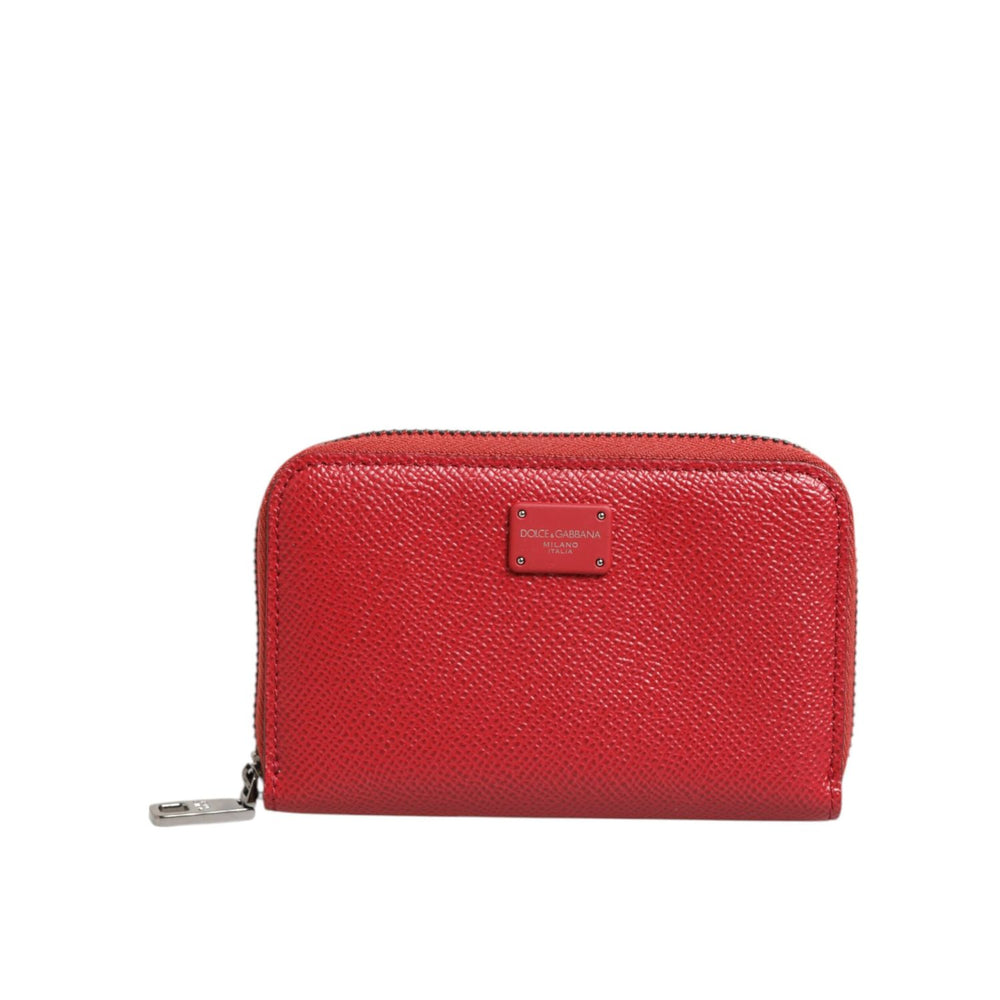 Dolce & Gabbana Red Leather Zip Around Logo Plaque Men Coin Purse Wallet SMY11272
