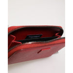 Dolce & Gabbana Red Leather Zip Around Logo Plaque Men Coin Purse Wallet SMY11272