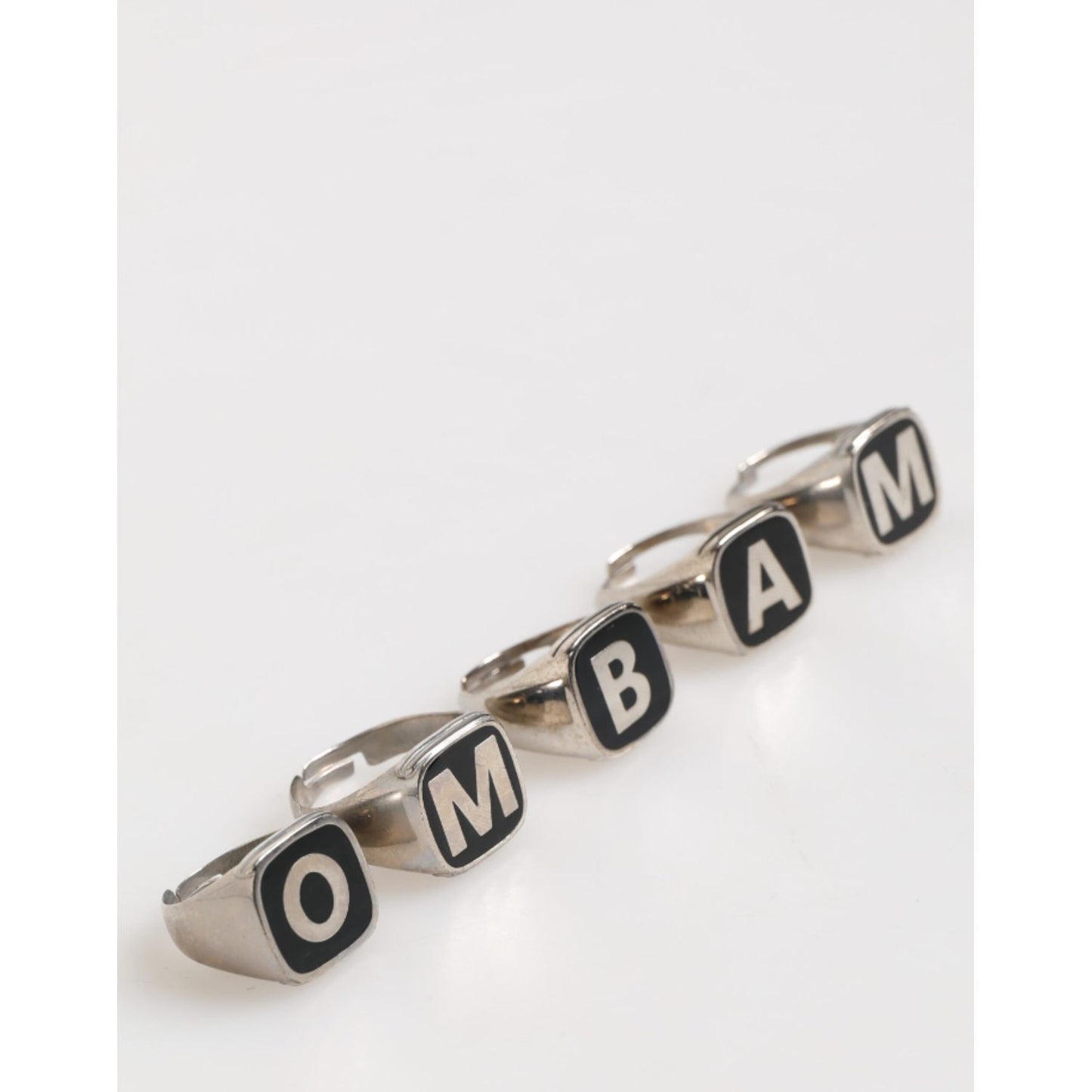 Dolce & Gabbana Silver Tone Brass Lettering Set 5 Pieces Adjustable Ring SMY10671
