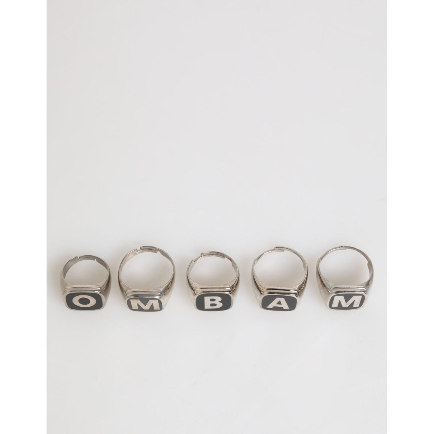 Dolce & Gabbana Silver Tone Brass Lettering Set 5 Pieces Adjustable Ring SMY10671